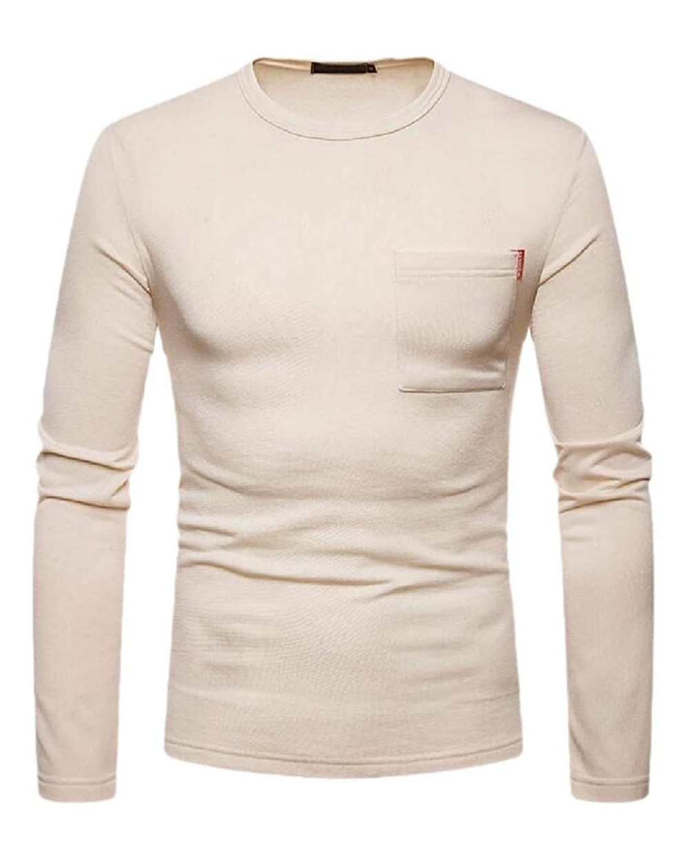 Men Long Sleeve Tagless Slim Fit Top Muscle Cotton Crew Neck Undershirts T-Shirt - Beige - CP19CZDK9EG $40.60 Thermal Underwear