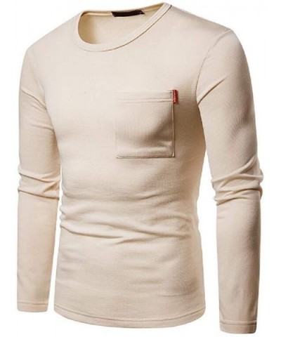 Men Long Sleeve Tagless Slim Fit Top Muscle Cotton Crew Neck Undershirts T-Shirt - Beige - CP19CZDK9EG $40.60 Thermal Underwear