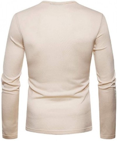 Men Long Sleeve Tagless Slim Fit Top Muscle Cotton Crew Neck Undershirts T-Shirt - Beige - CP19CZDK9EG $40.60 Thermal Underwear