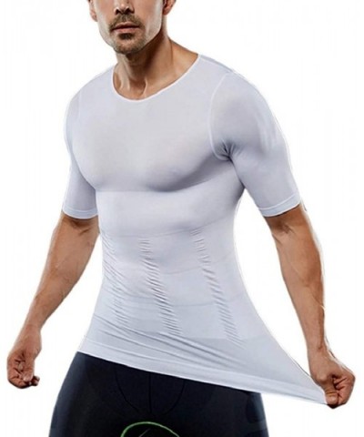 Mens Slimming Shapewear Crew Neck Short Sleeve Body Shaper Net Nylon Compression T-Shirts - White - C918AOYTH77 $33.32 Unders...