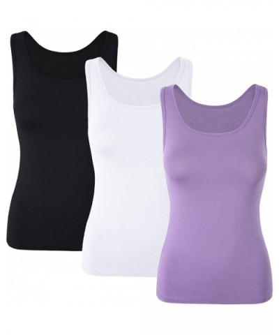 Women Comfy Built-in Shelf Bra Tanks Stretch Cami Activewear 1/3Pack - 3 Pack Black White Purple - C418ED2M8ZA $50.03 Camisol...