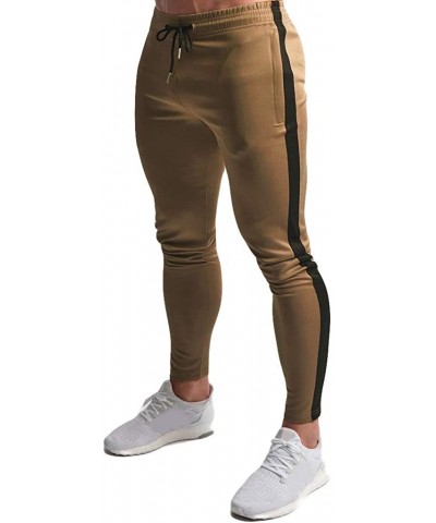 Mens Jogger Athletic Pants Casual Running Sweatpants Long Trouser with Elastic Drawstring Side Stripe - Khaki - C719233UDXW $...