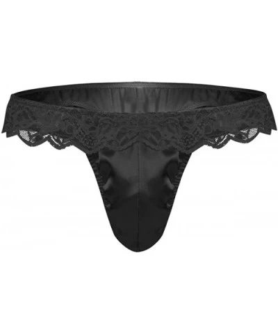 Mens Shiny Frilly Satin Lace Ruffle Sissy Pouch Panties Crossdress G-String Thongs - Black - CG190ON4O8H $23.21 G-Strings & T...