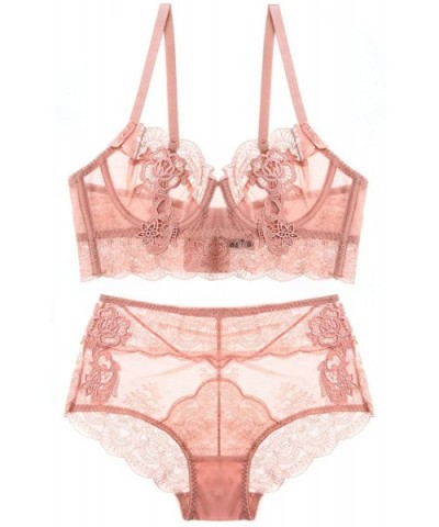 Womens Lingerie Matching Unlined Lace Bra and Panty Set High Waist - Pink Coral - CY18480XQO4 $35.08 Bras