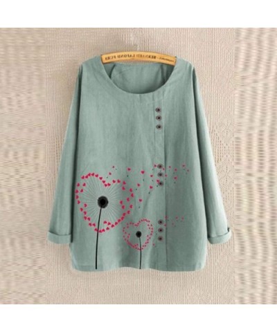 Women's Casual Plus Size Tops O-Neck Print Loose Button Long Sleeve Blouse - C-green - CR18X4ZL0KG $36.53 Thermal Underwear