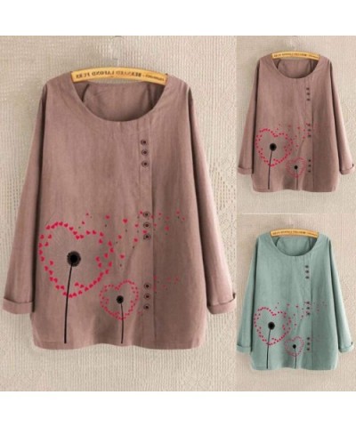 Women's Casual Plus Size Tops O-Neck Print Loose Button Long Sleeve Blouse - C-green - CR18X4ZL0KG $36.53 Thermal Underwear