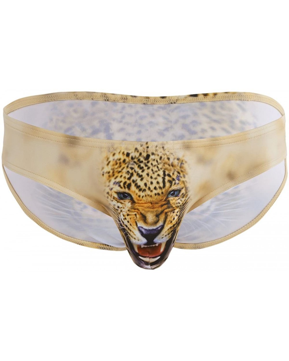 Mens' 3D Wolf Leopard Printed Underwear Bulge Pouch Bikini Briefs G-String Shorts - Yellow - CK18GRIDDAO $24.33 Briefs