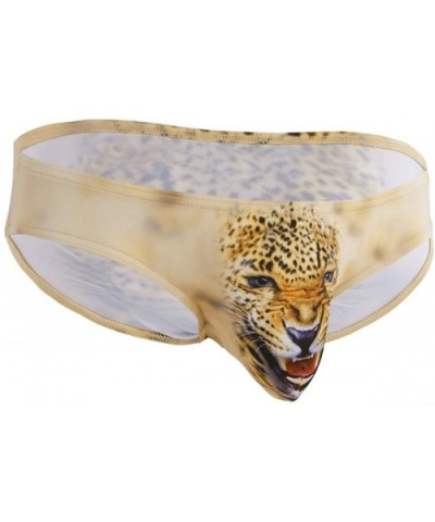 Mens' 3D Wolf Leopard Printed Underwear Bulge Pouch Bikini Briefs G-String Shorts - Yellow - CK18GRIDDAO $24.33 Briefs