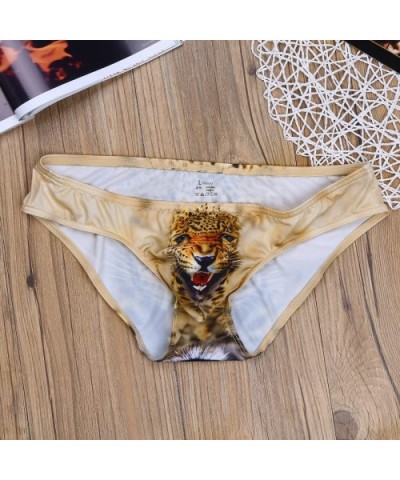 Mens' 3D Wolf Leopard Printed Underwear Bulge Pouch Bikini Briefs G-String Shorts - Yellow - CK18GRIDDAO $24.33 Briefs