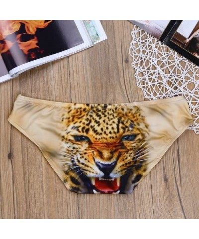 Mens' 3D Wolf Leopard Printed Underwear Bulge Pouch Bikini Briefs G-String Shorts - Yellow - CK18GRIDDAO $24.33 Briefs