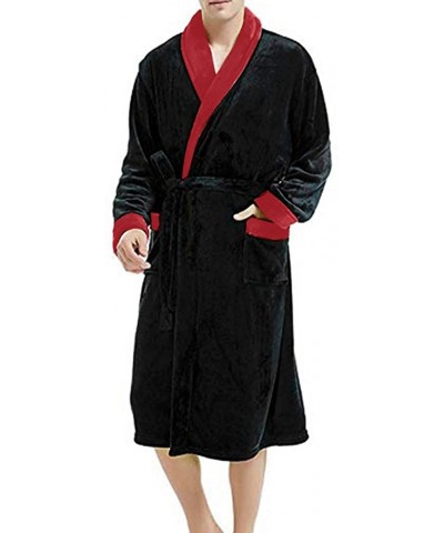 Plus Size Men's Winter Comfotable Plush Shawl Collar Kimono Bathrobe Robe Coat Pajamas Sleepwear - Red - CI193OZK9SD $31.89 R...