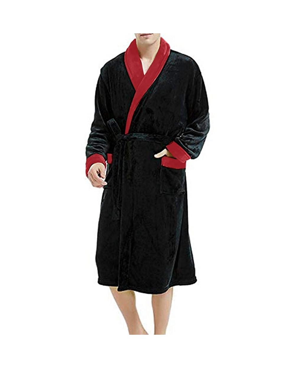 Plus Size Men's Winter Comfotable Plush Shawl Collar Kimono Bathrobe Robe Coat Pajamas Sleepwear - Red - CI193OZK9SD $31.89 R...