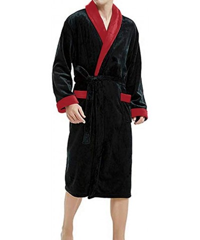 Plus Size Men's Winter Comfotable Plush Shawl Collar Kimono Bathrobe Robe Coat Pajamas Sleepwear - Red - CI193OZK9SD $31.89 R...