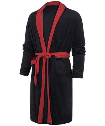 Plus Size Men's Winter Comfotable Plush Shawl Collar Kimono Bathrobe Robe Coat Pajamas Sleepwear - Red - CI193OZK9SD $31.89 R...