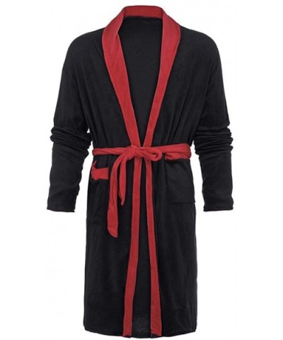 Plus Size Men's Winter Comfotable Plush Shawl Collar Kimono Bathrobe Robe Coat Pajamas Sleepwear - Red - CI193OZK9SD $31.89 R...