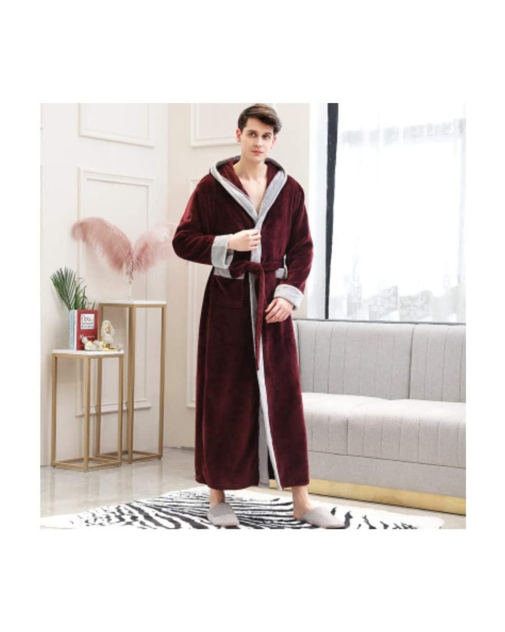 Womens Winter Long Warm Flannel TV Blanket Plus Size Fur Pink Bathrobe Soft Pajamas Mens Pajamas The Man C The Man C - CZ19DS...