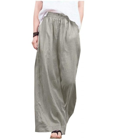 Women Linen Pure Color Mid Waist Lounge Leg Pants with Pockets - Grey - CF19CD6TTKU $35.14 Bottoms