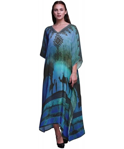 Camel Mughal Beach Kaftan Bikini Cover up Women's Maxi Dress Long Caftan - Blue - CN18NIURXA0 $42.54 Nightgowns & Sleepshirts