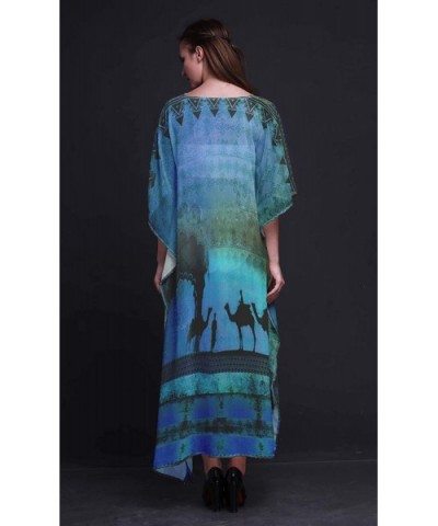 Camel Mughal Beach Kaftan Bikini Cover up Women's Maxi Dress Long Caftan - Blue - CN18NIURXA0 $42.54 Nightgowns & Sleepshirts