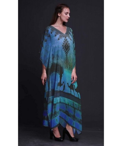 Camel Mughal Beach Kaftan Bikini Cover up Women's Maxi Dress Long Caftan - Blue - CN18NIURXA0 $42.54 Nightgowns & Sleepshirts