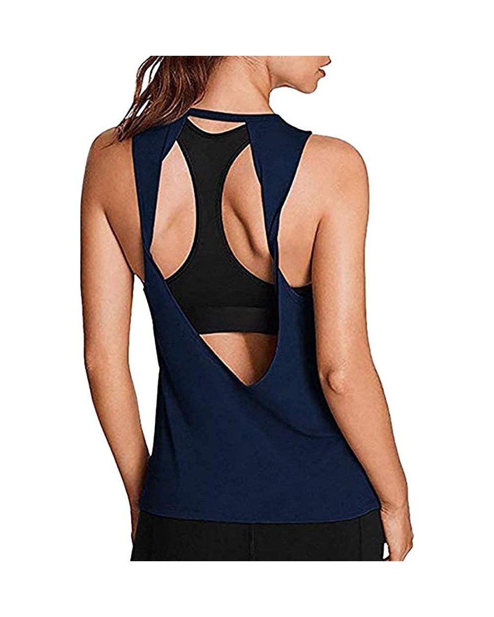 Women Workout Tops Sports Gym Yoga Shirt Gym Clothes Sports Vest(Wine-M) - F-navy - CQ195ICMGL6 $14.22 Thermal Underwear