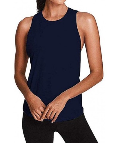 Women Workout Tops Sports Gym Yoga Shirt Gym Clothes Sports Vest(Wine-M) - F-navy - CQ195ICMGL6 $14.22 Thermal Underwear