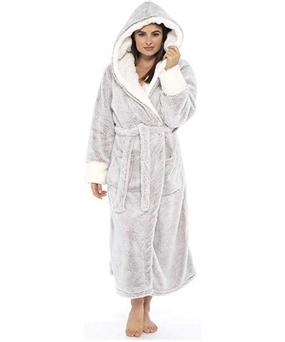 Womens Plush Fleece Robe with Hood Hooded Women Soft Spa Long Bathrobe Comfy Full Length Warm Nightdress Gray 1 - CL193TAGTD8...