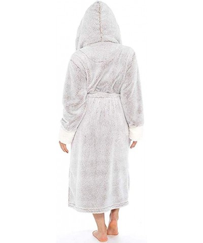 Womens Plush Fleece Robe with Hood Hooded Women Soft Spa Long Bathrobe Comfy Full Length Warm Nightdress Gray 1 - CL193TAGTD8...