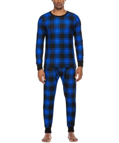 Men's Buffalo Plaid Pajama Set Thermal Underwear Set Lightweight Long Johns with Fly Hole and Pockets - Buffalo Plaid Blue - ...