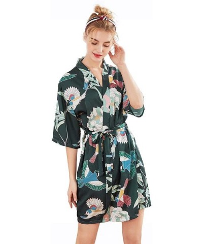 Women's Sexy Floral Satin Kimono Robe Wedding Sleepwear - Green Floral - CH199OH96S7 $29.98 Robes