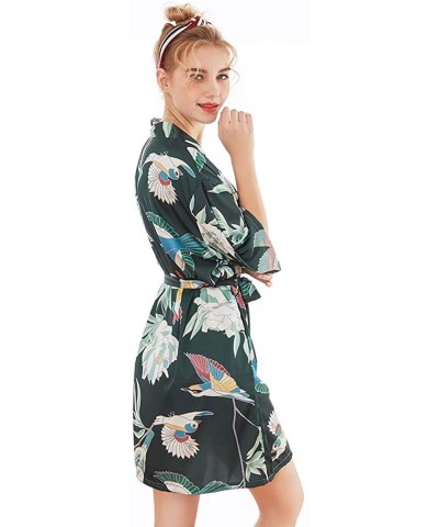 Women's Sexy Floral Satin Kimono Robe Wedding Sleepwear - Green Floral - CH199OH96S7 $29.98 Robes