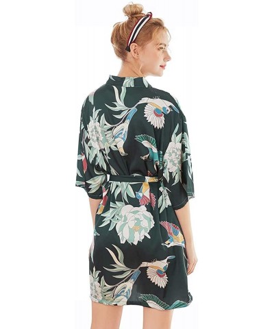 Women's Sexy Floral Satin Kimono Robe Wedding Sleepwear - Green Floral - CH199OH96S7 $29.98 Robes