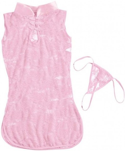 2020 Women Sexy Lingerie Lace Sleepwear Sleeveless Underwear Robe Pajama Set - Pink - CT194ADWYLG $12.62 Sets