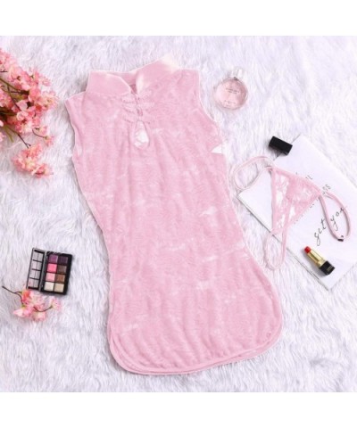 2020 Women Sexy Lingerie Lace Sleepwear Sleeveless Underwear Robe Pajama Set - Pink - CT194ADWYLG $12.62 Sets