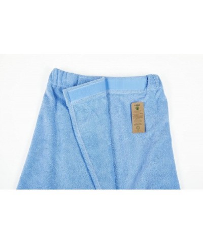 Women's GOTS Certified Organic 100% Turkish Terry Cotton Adjustable Closure Bath Wrap - Sky Blue - CU12FC839RR $37.67 Robes