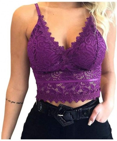 Women Floral Lace Bralette Wireless Bra Sexy V-Neck Tank Camisole Crop Top Plus Size Underwear - Purple - CG195E8YS5M $11.30 ...