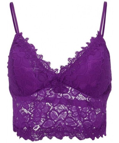 Women Floral Lace Bralette Wireless Bra Sexy V-Neck Tank Camisole Crop Top Plus Size Underwear - Purple - CG195E8YS5M $11.30 ...