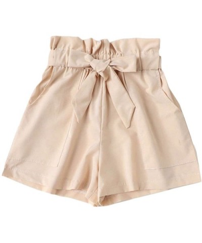 Women's High Waisted Shorts Pure Color Elastic Waist Summer Beach Short with Pockets Belt - Beige - CY19C8Q7XZC $17.32 Nightg...