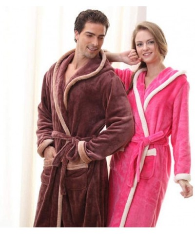 Men's Bathrobe- Men's Winter Coral Velvet Hooded Robe Male Warm Long Bathrobes Comfort Bath Robe-Brown-L - Brown - CD194CM38Z...