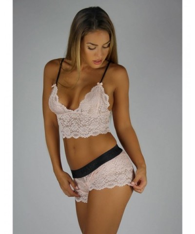 Sheer Lace Cropped Camisole Lingerie Top Sexy See Thru Bralette with Adjustable Straps | XS-XXL - Ballet Pink/Black Straps - ...