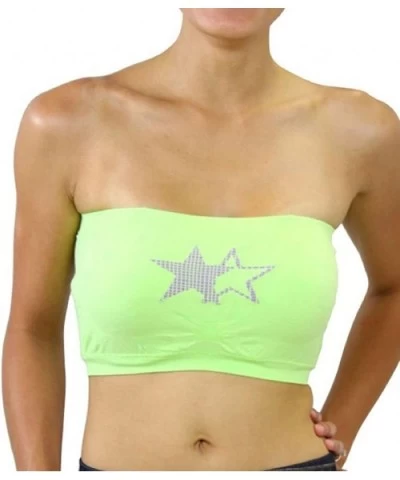 Women's Basic Seven inch Seamless Built in Bra Bandeau - Stars - Green - CC118UO7ECH $14.11 Bras