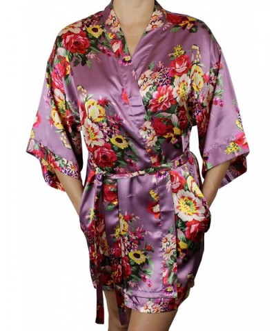 Women's Floral Satin Kimono Short Bridesmaid Robe with Pockets - Silky Touch - Mauve - C5182K0523S $27.74 Robes