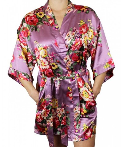 Women's Floral Satin Kimono Short Bridesmaid Robe with Pockets - Silky Touch - Mauve - C5182K0523S $27.74 Robes