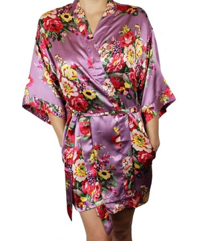 Women's Floral Satin Kimono Short Bridesmaid Robe with Pockets - Silky Touch - Mauve - C5182K0523S $27.74 Robes