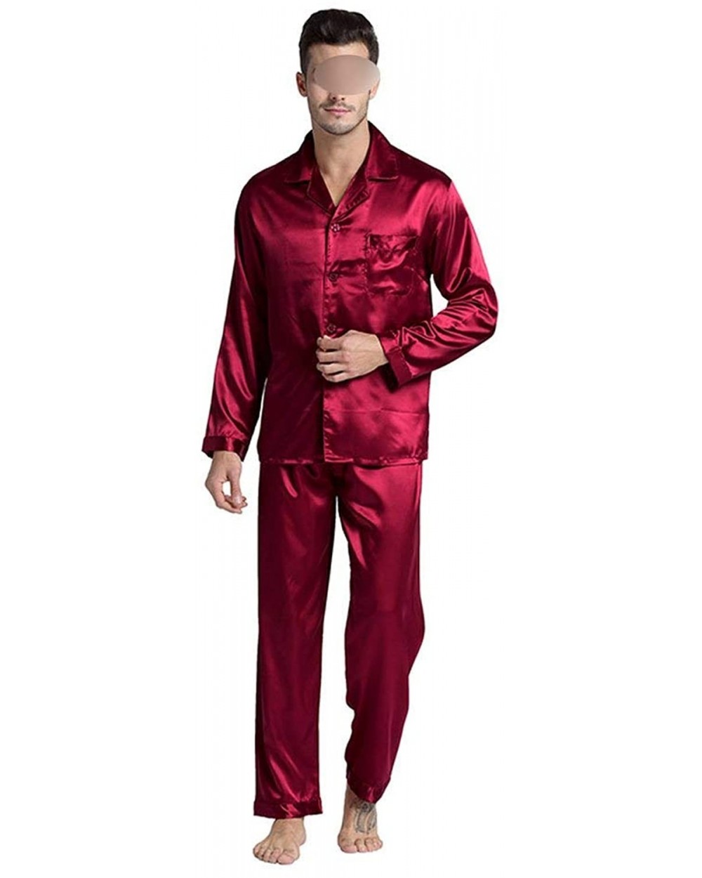 Men's Stain Silk Pajama Set Men Pajamas Silk Sleepwear Soft Cozy Satin Nightgown Men - As Picture - CI18UAKWL0T $67.57 Robes