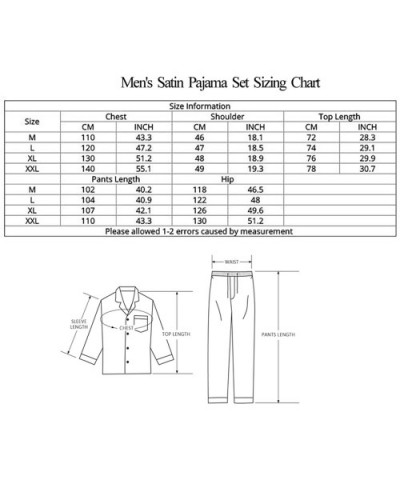 Men's Stain Silk Pajama Set Men Pajamas Silk Sleepwear Soft Cozy Satin Nightgown Men - As Picture - CI18UAKWL0T $67.57 Robes