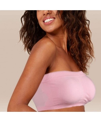 Women's Bandeau Bra- Seamless Tube Top Bra with Removable Pads 1-3 Pack - 002 Black&white&pink 3 Pack - CI18S635R3O $25.10 Ni...