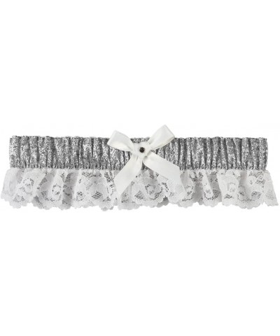 Lily Garter with White Bow- Metallic Silver - Metallic Silver - CN12KWI8IZ5 $16.41 Garters & Garter Belts