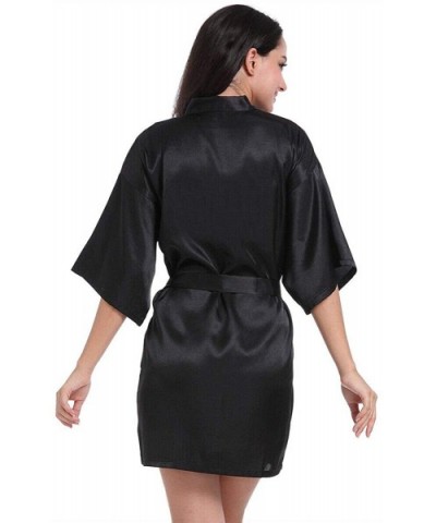 Women Solid Robe Silk Satin Robes Wedding Bridesmaid Bride Gown Kimono with Belt - Black - C2199AW36DO $17.00 Robes