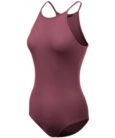 Women's Racerback Tank Top Ribbed Cotton Bodysuits - 408-burgundy - C818QNMHHW5 $20.77 Shapewear